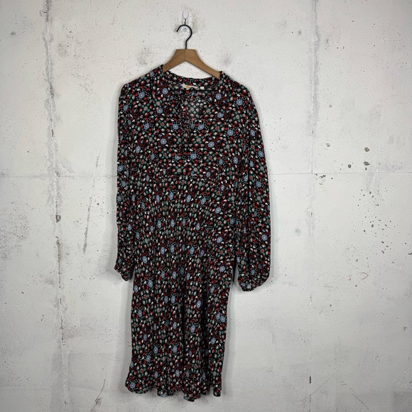 Boden Dresses & Skirts - Boden Tie Neck Shirt Black Gardenia Swirl Long Sleeve Dress 14L